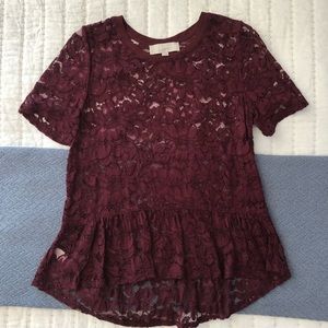 Peplum Maroon Lace Top